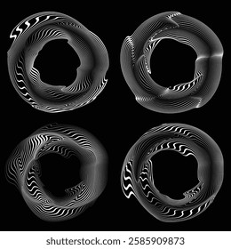 Lines in Circle Form .Optical illusion.  Vector Illustration . Op art. Circles form a ring.Rotating design element . Various circle lines forming round frame . Abstract Geometric line art .