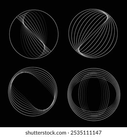 Lines in Circle Form . Rotate rounded shape Vector Illustration .Rotating circles form a ring.Rotating design element . Various circle lines forming round frame . Abstract Geometric line art .