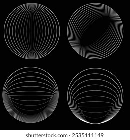 Lines in Circle Form . Rotate rounded shape Vector Illustration .Rotating circles form a ring.Rotating design element . Various circle lines forming round frame . Abstract Geometric line art .