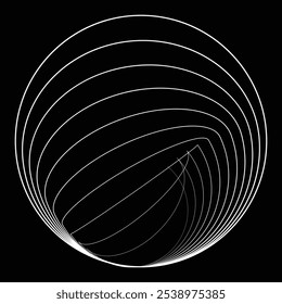 Linhas em forma de círculo . Girar forma arredondada Ilustração de vetor .Círculos giratórios formam um elemento de design ring.Rotating . Várias linhas de círculo formando quadro redondo . Arte de linha geométrica abstrata .