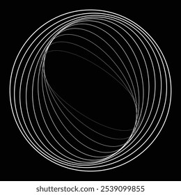 Linhas em forma de círculo . Girar forma arredondada Ilustração de vetor .Círculos giratórios formam um elemento de design ring.Rotating . Várias linhas de círculo formando quadro redondo . Arte de linha geométrica abstrata .