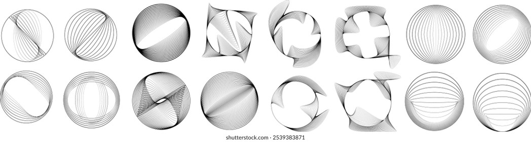 Linhas em forma de círculo . Girar forma arredondada Ilustração de vetor .Círculos giratórios formam um elemento de design ring.Rotating . Várias linhas de círculo formando quadro redondo . Arte de linha geométrica abstrata .