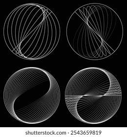 Lines in Circle Form . Rotate rounded shape Vector Illustration .Rotating circles form a ring.Rotating design element . Various circle lines forming round frame . Abstract Geometric line art .