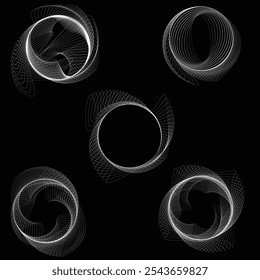 Linhas em forma de círculo . Girar forma arredondada Ilustração de vetor .Círculos giratórios formam um elemento de design ring.Rotating . Várias linhas de círculo formando quadro redondo . Arte de linha geométrica abstrata .