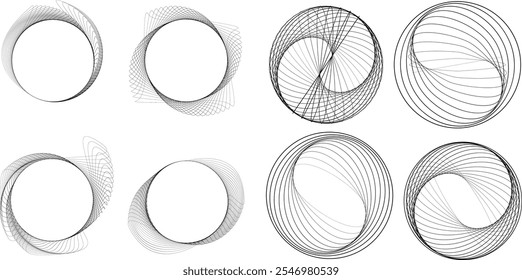 Linhas em forma de círculo . Girar forma arredondada Ilustração de vetor .Círculos giratórios formam um elemento de design ring.Rotating . Várias linhas de círculo formando quadro redondo . Arte de linha geométrica abstrata 