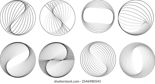 Lines in Circle Form . Rotate rounded shape Vector Illustration .Rotating circles form a ring.Rotating design element . Various circle lines forming round frame . Abstract Geometric line art 