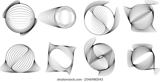 Linhas em forma de círculo . Girar forma arredondada Ilustração de vetor .Círculos giratórios formam um elemento de design ring.Rotating . Várias linhas de círculo formando quadro redondo . Arte de linha geométrica abstrata 