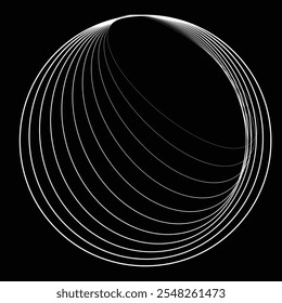 Líneas en forma de círculo. Girar la Ilustración vectorial de forma redondeada. Los círculos giratorios forman un anillo. Elemento de diseño giratorio . Diversas líneas circulares que forman el marco redondo. Arte de línea geométrica Abstractas .