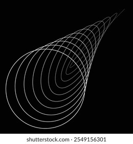 Líneas en forma de círculo. Girar la Ilustración vectorial de forma redondeada. Los círculos giratorios forman un anillo. Elemento de diseño giratorio . Diversas líneas circulares que forman el marco redondo. Arte de línea geométrica Abstractas .