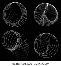 Líneas en forma de círculo. Girar la Ilustración vectorial de forma redondeada. Los círculos giratorios forman un anillo. Elemento de diseño giratorio . Diversas líneas circulares que forman el marco redondo. Arte de línea geométrica Abstractas .