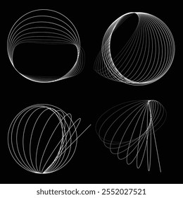 Lines in Circle Form . Rotate rounded shape Vector Illustration .Rotating circles form a ring.Rotating design element . Various circle lines forming round frame . Abstract Geometric line art .