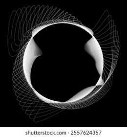 Lines in Circle Form . Rotate rounded shape Vector Illustration .Rotating circles form a ring.Rotating design element . Various circle lines forming round frame . Abstract Geometric line art .
