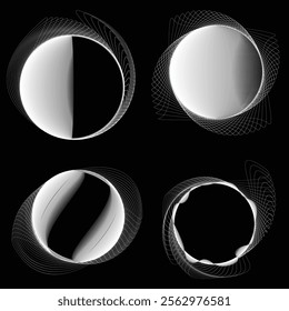 Lines in Circle Form . Rotate rounded shape Vector Illustration .Rotating circles form a ring.Rotating design element . Various circle lines forming round frame . Abstract Geometric line art .