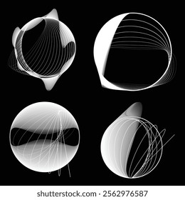 Lines in Circle Form . Rotate rounded shape Vector Illustration .Rotating circles form a ring.Rotating design element . Various circle lines forming round frame . Abstract Geometric line art .