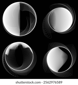 Lines in Circle Form . Rotate rounded shape Vector Illustration .Rotating circles form a ring.Rotating design element . Various circle lines forming round frame . Abstract Geometric line art .