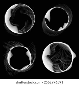 Lines in Circle Form . Rotate rounded shape Vector Illustration .Rotating circles form a ring.Rotating design element . Various circle lines forming round frame . Abstract Geometric line art .