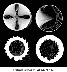 Lines in Circle Form . Rotate rounded shape Vector Illustration .Rotating circles form a ring.Rotating design element . Various circle lines forming round frame . Abstract Geometric line art .