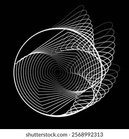 Lines in Circle Form . Rotate rounded shape Vector Illustration .Rotating circles form a ring.Rotating design element . Various circle lines forming round frame . Abstract Geometric line art .
