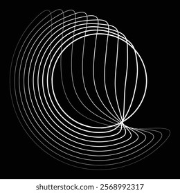 Lines in Circle Form . Rotate rounded shape Vector Illustration .Rotating circles form a ring.Rotating design element . Various circle lines forming round frame . Abstract Geometric line art .
