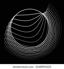 Lines in Circle Form . Rotate rounded shape Vector Illustration .Rotating circles form a ring.Rotating design element . Various circle lines forming round frame . Abstract Geometric line art .
