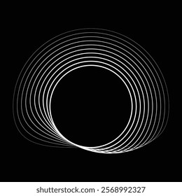 Lines in Circle Form . Rotate rounded shape Vector Illustration .Rotating circles form a ring.Rotating design element . Various circle lines forming round frame . Abstract Geometric line art .
