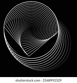 Lines in Circle Form . Rotate rounded shape Vector Illustration .Rotating circles form a ring.Rotating design element . Various circle lines forming round frame . Abstract Geometric line art .
