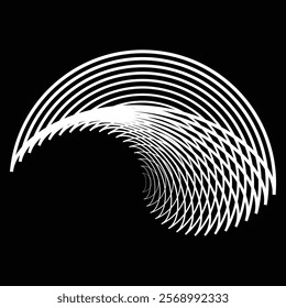 Lines in Circle Form . Rotate rounded shape Vector Illustration .Rotating circles form a ring.Rotating design element . Various circle lines forming round frame . Abstract Geometric line art .
