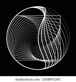 Lines in Circle Form . Rotate rounded shape Vector Illustration .Rotating circles form a ring.Rotating design element . Various circle lines forming round frame . Abstract Geometric line art .
