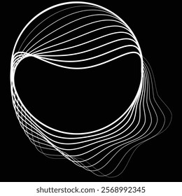 Lines in Circle Form . Rotate rounded shape Vector Illustration .Rotating circles form a ring.Rotating design element . Various circle lines forming round frame . Abstract Geometric line art .
