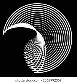 Lines in Circle Form . Rotate rounded shape Vector Illustration .Rotating circles form a ring.Rotating design element . Various circle lines forming round frame . Abstract Geometric line art .
