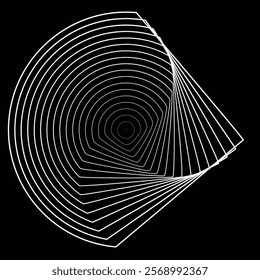 Lines in Circle Form . Rotate rounded shape Vector Illustration .Rotating circles form a ring.Rotating design element . Various circle lines forming round frame . Abstract Geometric line art .
