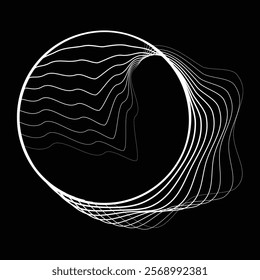 Lines in Circle Form . Rotate rounded shape Vector Illustration .Rotating circles form a ring.Rotating design element . Various circle lines forming round frame . Abstract Geometric line art .
