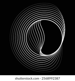 Lines in Circle Form . Rotate rounded shape Vector Illustration .Rotating circles form a ring.Rotating design element . Various circle lines forming round frame . Abstract Geometric line art .
