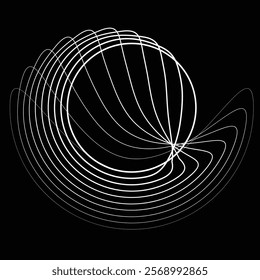 Lines in Circle Form . Rotate rounded shape Vector Illustration .Rotating circles form a ring.Rotating design element . Various circle lines forming round frame . Abstract Geometric line art .
