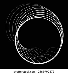 Lines in Circle Form . Rotate rounded shape Vector Illustration .Rotating circles form a ring.Rotating design element . Various circle lines forming round frame . Abstract Geometric line art .
