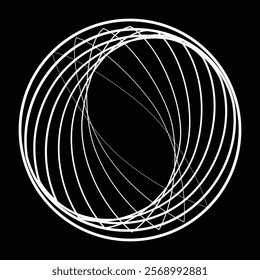 Lines in Circle Form . Rotate rounded shape Vector Illustration .Rotating circles form a ring.Rotating design element . Various circle lines forming round frame . Abstract Geometric line art .
