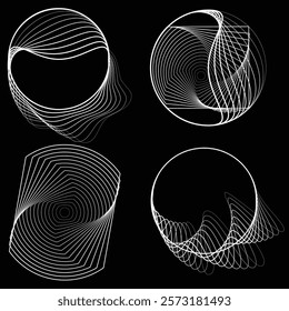 Lines in Circle Form . Rotate rounded shape Vector Illustration .Rotating circles form a ring.Rotating design element . Various circle lines forming round frame . Abstract Geometric line art .
