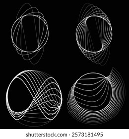 Lines in Circle Form . Rotate rounded shape Vector Illustration .Rotating circles form a ring.Rotating design element . Various circle lines forming round frame . Abstract Geometric line art .
