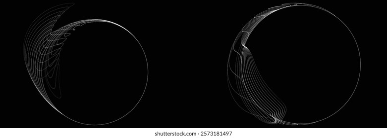 Lines in Circle Form . Rotate rounded shape Vector Illustration .Rotating circles form a ring.Rotating design element . Various circle lines forming round frame . Abstract Geometric line art .
