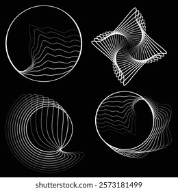 Lines in Circle Form . Rotate rounded shape Vector Illustration .Rotating circles form a ring.Rotating design element . Various circle lines forming round frame . Abstract Geometric line art .
