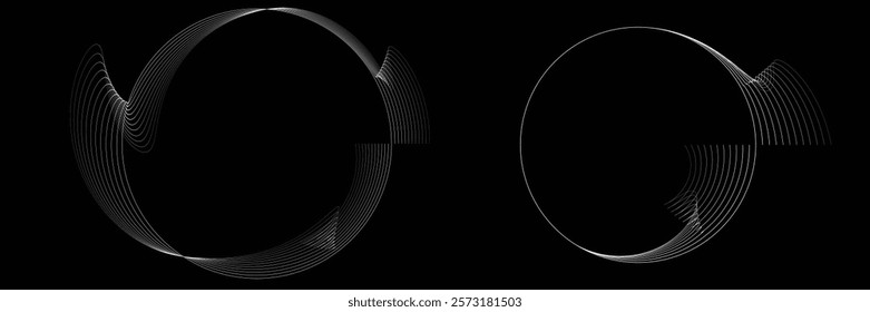 Lines in Circle Form . Rotate rounded shape Vector Illustration .Rotating circles form a ring.Rotating design element . Various circle lines forming round frame . Abstract Geometric line art .
