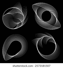 Lines in Circle Form . Rotate rounded shape Vector Illustration .Rotating circles form a ring.Rotating design element . Various circle lines forming round frame . Abstract Geometric line art .
