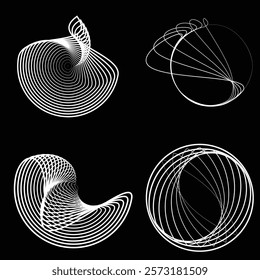 Lines in Circle Form . Rotate rounded shape Vector Illustration .Rotating circles form a ring.Rotating design element . Various circle lines forming round frame . Abstract Geometric line art .
