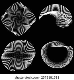 Lines in Circle Form . Rotate rounded shape Vector Illustration .Rotating circles form a ring.Rotating design element . Various circle lines forming round frame . Abstract Geometric line art .
