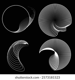 Lines in Circle Form . Rotate rounded shape Vector Illustration .Rotating circles form a ring.Rotating design element . Various circle lines forming round frame . Abstract Geometric line art .
