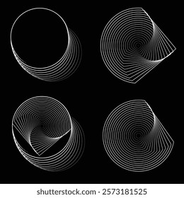 Lines in Circle Form . Rotate rounded shape Vector Illustration .Rotating circles form a ring.Rotating design element . Various circle lines forming round frame . Abstract Geometric line art .
