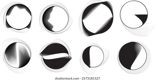 Lines in Circle Form . Rotate rounded shape Vector Illustration .Rotating circles form a ring.Rotating design element . Various circle lines forming round frame . Abstract Geometric line art .
