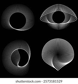 Lines in Circle Form . Rotate rounded shape Vector Illustration .Rotating circles form a ring.Rotating design element . Various circle lines forming round frame . Abstract Geometric line art .
