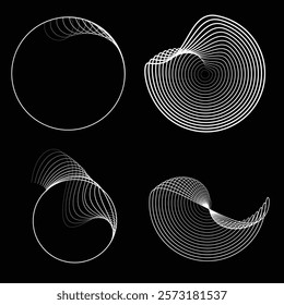 Lines in Circle Form . Rotate rounded shape Vector Illustration .Rotating circles form a ring.Rotating design element . Various circle lines forming round frame . Abstract Geometric line art .
