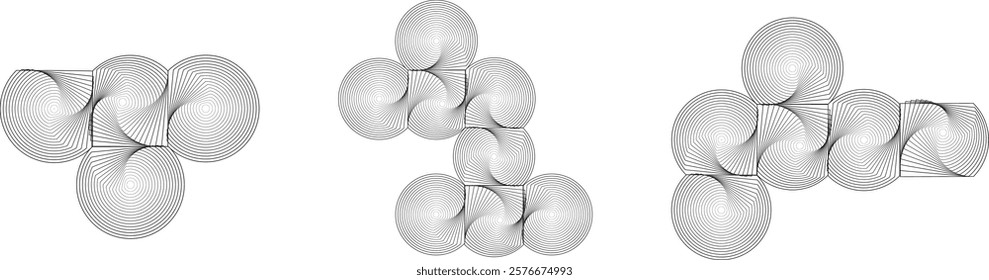 Lines in Circle Form . Rotate rounded shape Vector Illustration .Rotating circles form a ring.Rotating design element . Various circle lines forming round frame . Abstract Geometric line art .
